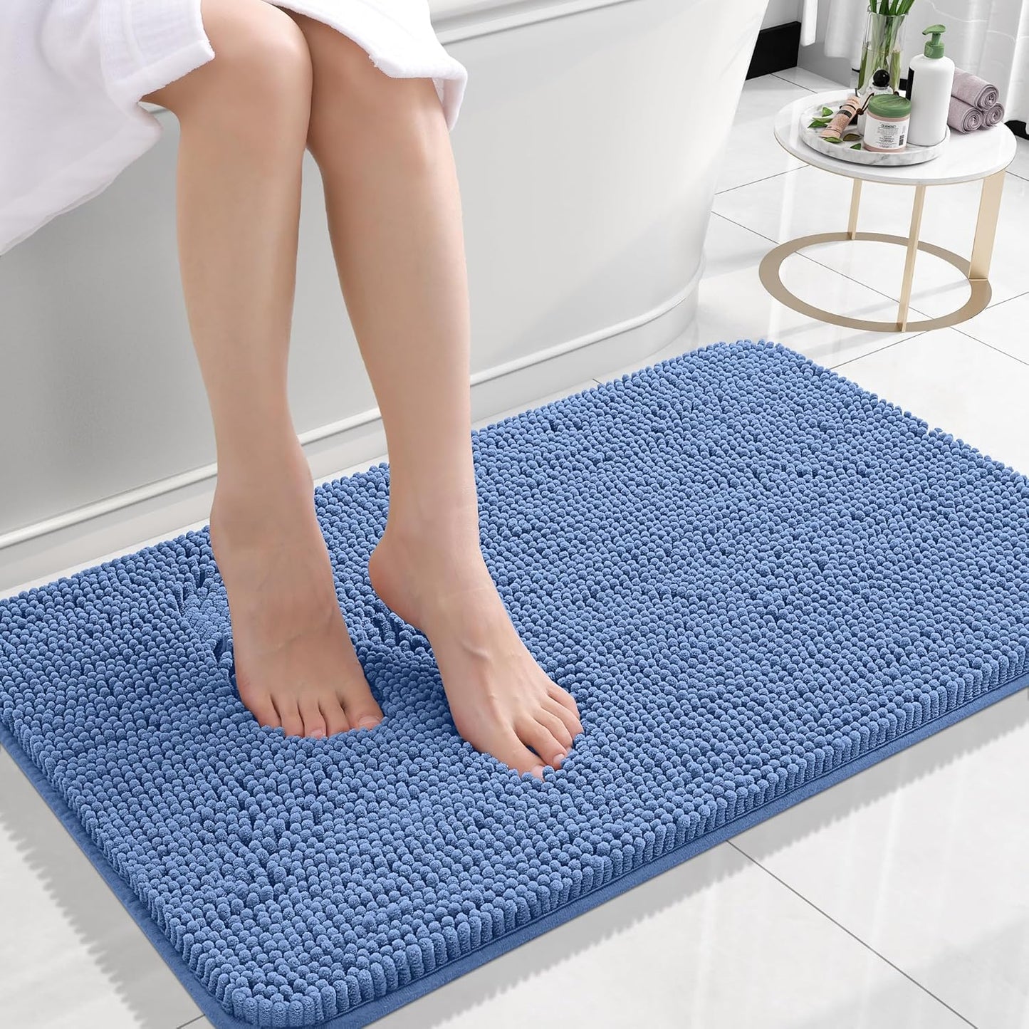 OLANLY Soft Absorbent Chenille Bath Rugs - Quick Dry & Machine Washable | 24x16 Cornflower Blue