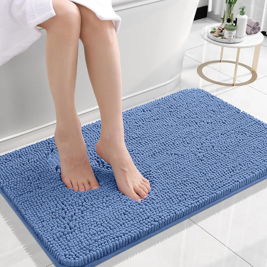 OLANLY Soft Absorbent Chenille Bath Rugs - Quick Dry & Machine Washable | 24x16 Cornflower Blue