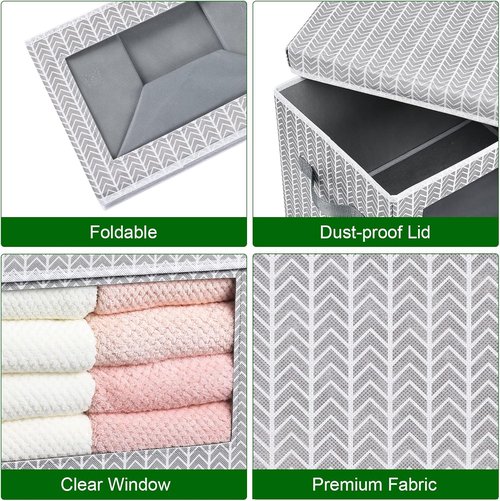 Homsorout Fabric Storage Bins - Collapsible Storage Cubes with Lids & Windows | 4-Pack, Arrow Pattern