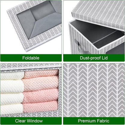 Homsorout Storage Cubes - 3-Pack Fabric Bins with Lids & Windows | Grey & White Closet Organizers