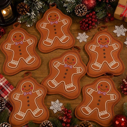 Willbond 12 Pcs Gingerbread Man Christmas Pot Holders, Red & Brown