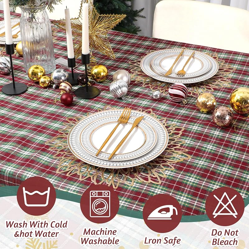 Frienda 2pcs Christmas Checkered Tablecloth 52 x 70 Inch Red Green - Variation Red Green+52 x 70 Inch