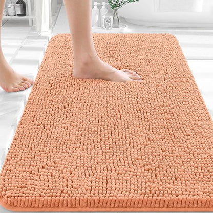 OLANLY Bathroom Rugs 36x24, Extra Soft Absorbent Chenille Bath Rugs, Rubber Backing Quick Dry, Machine Washable Bath Mats for Bathroom Floor, Tub and Shower, Home Decor Accessories, Peach