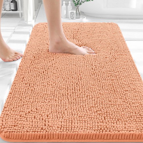 OLANLY Bathroom Rugs 36x24, Extra Soft Absorbent Chenille Bath Rugs, Rubber Backing Quick Dry, Machine Washable Bath Mats for Bathroom Floor, Tub and Shower, Home Decor Accessories, Peach