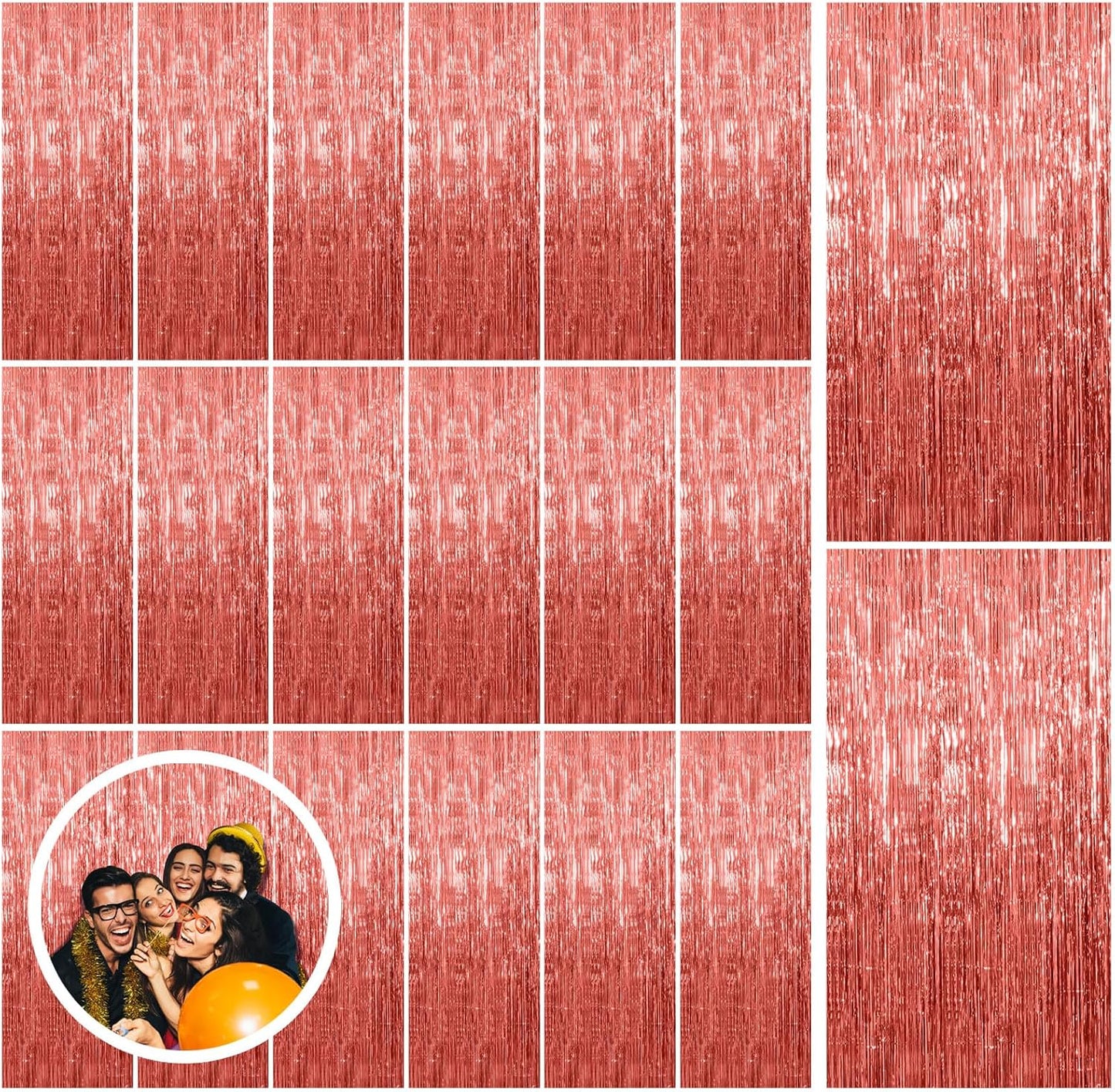 Rose Gold Fringe Curtain Backdrop by [Brand Name] - 20 Pack Metallic Tinsel Streamers for Parties & Events