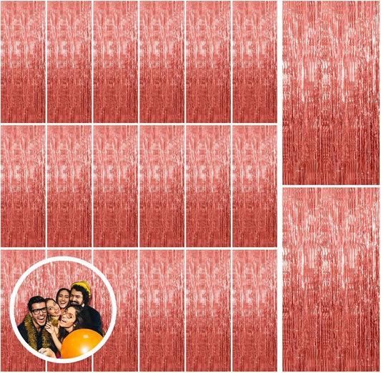 Rose Gold Fringe Curtain Backdrop by [Brand Name] - 20 Pack Metallic Tinsel Streamers for Parties & Events