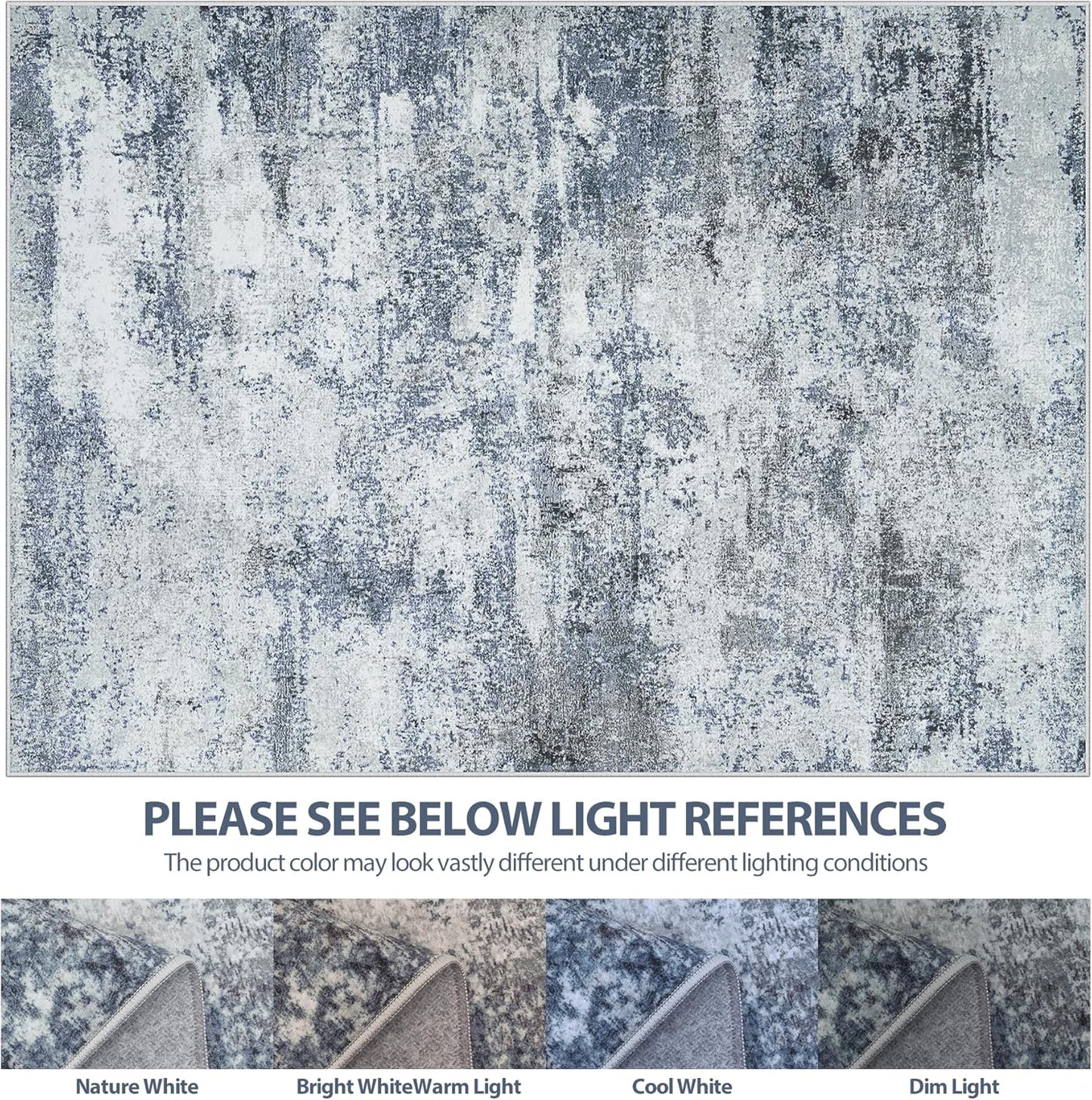 Skiennix 6x9 Area Rug - Washable Abstract Design for Living Room, Dining Room, or Bedroom - Non-Slip Blue Grey