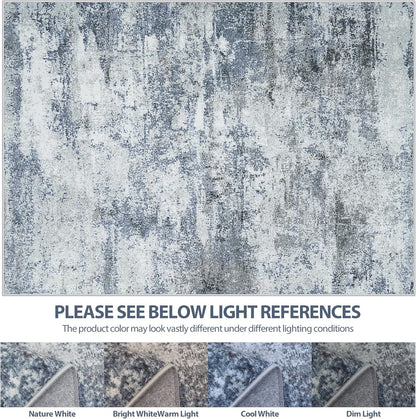 Skiennix 6x9 Area Rug - Washable Abstract Design for Living Room, Dining Room, or Bedroom - Non-Slip Blue Grey