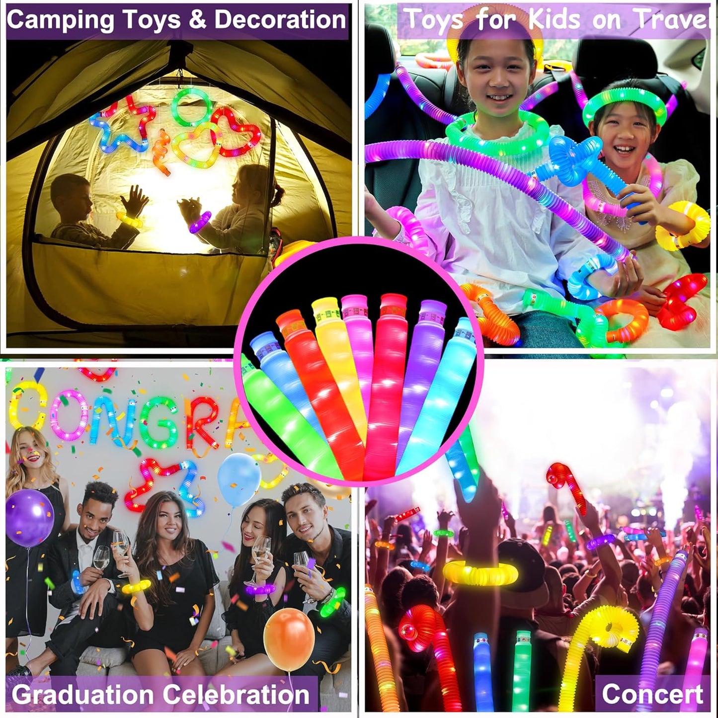 UrChoice Glow Sticks - 8PCS LED Pop Tubes | Colorful Glow Necklaces & Bracelets for Parties & Camping