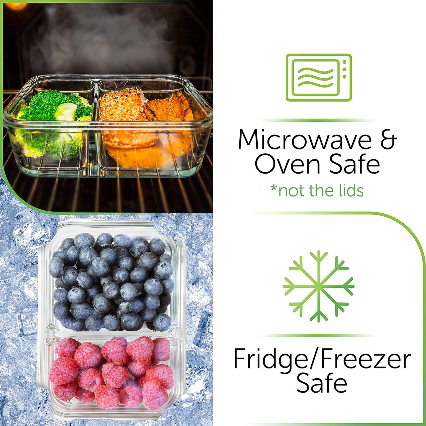 Prep Naturals Glass Meal Prep Containers - Airtight 36oz Food Storage Bowls | Dishwasher & Microwave Safe - Pack of 5, 2-Compartment Clear