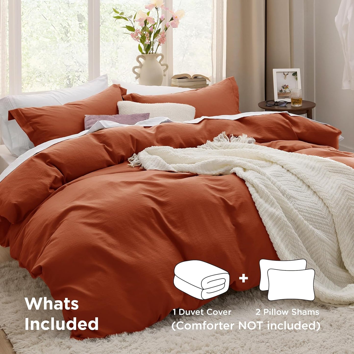 Bedsure Terracotta Duvet Cover Set - Soft Cotton-Like Polyester, Full Size 3 Pieces, 80x90 Inches with Zipper Closure