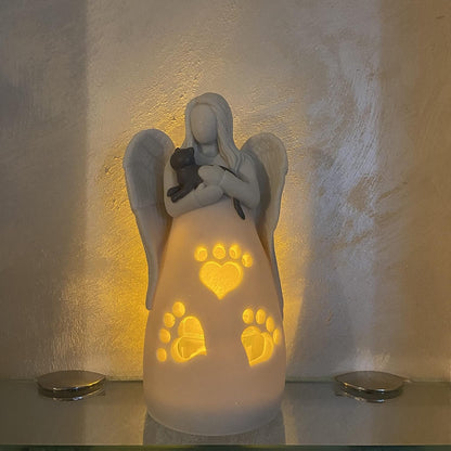OakiWay Cat Memorial Gifts - Angel Candle Holder Figurine with Flickering LED Light | Sympathy Gifts for Cat Lovers