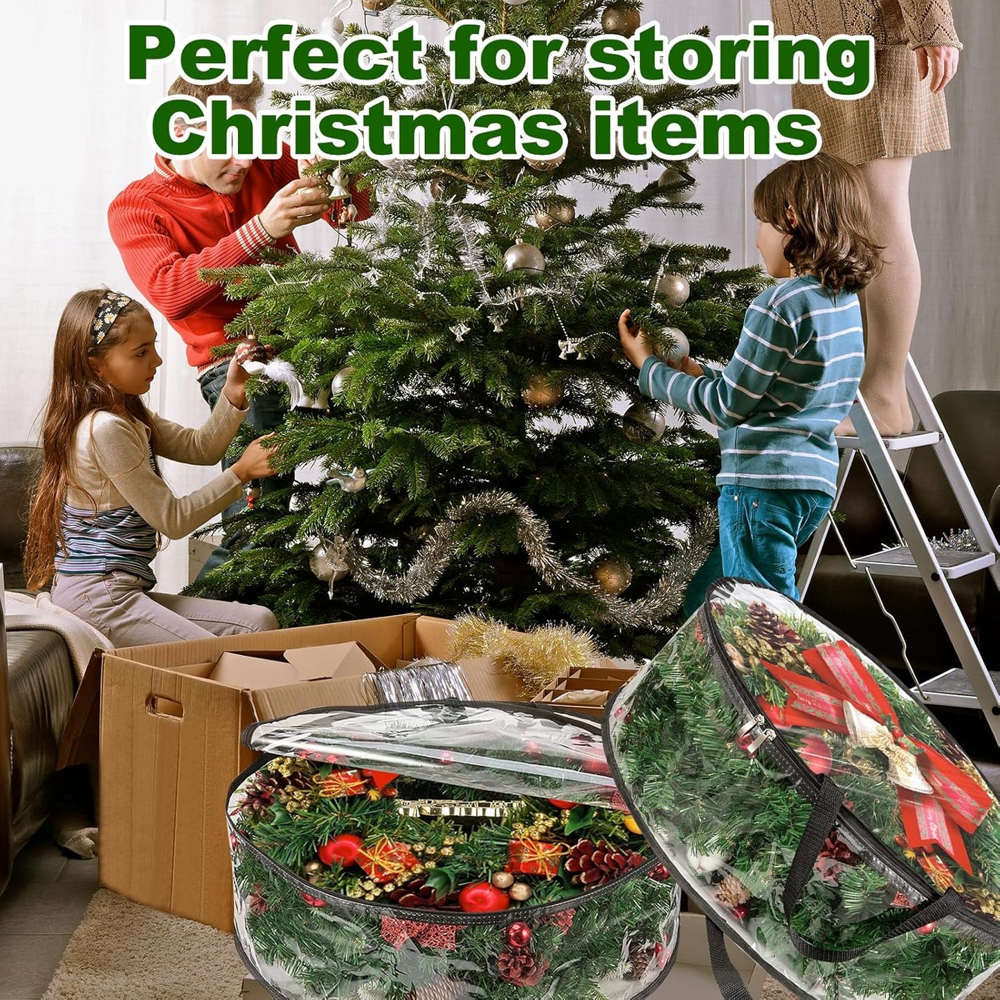 MUXHEL Christmas Wreath Storage Bags - 5 Pcs Clear, Tear-Resistant Containers for 24" Wreaths