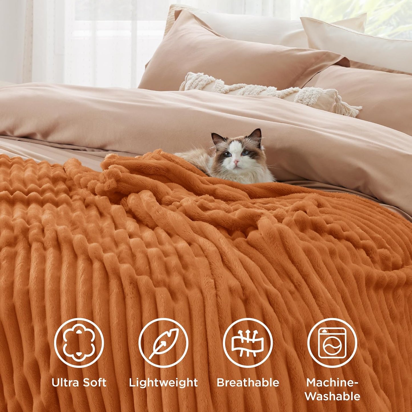 Bedsure GentleSoft Orange Fall Throw Blanket - Cozy 50x60 Inch Soft Blanket for Couch & Girls