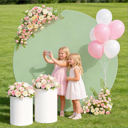Skiennix 6.6 FT Round Backdrop Cover - Sage Green Spandex Fitted Arch for Weddings & Parties