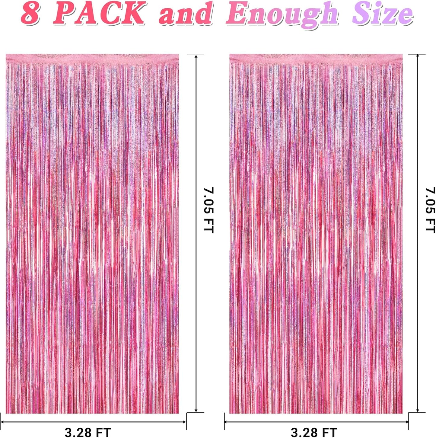 Skiennix Pink Backdrop - 8 Pack Metallic Glitter Fringe Curtains | 3.28 FT x 7.05 FT for Parties