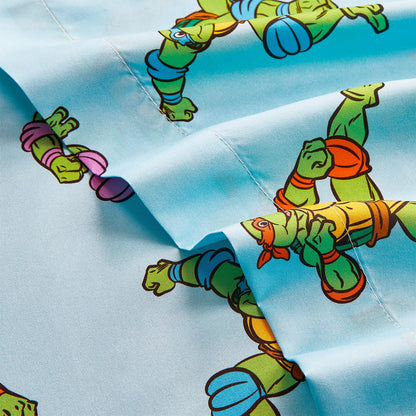 Teenage Mutant Ninja Turtles Bedding Set Twin Bed - Bundle with TMNT Bedspread, Flat Sheet, Fitted Sheet, and Pillowcase Plus Posters, Tattoos, More | TMNT Bedroom Set Twin