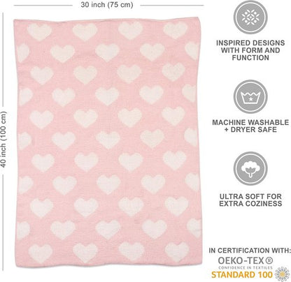 Living Textiles Pink Hearts Chenille Soft Baby Blanket Reversible Premium Cozy Fabric for Best Comfort - for Infant,Toddler,Newborn,Nursery,Girl,Throw,Crib,Stroller,Gift, Pink Hearts 40x30
