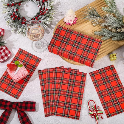 100-Count Christmas Plaid Napkins, 3-Ply Paper, Red & Green Classic Tartan