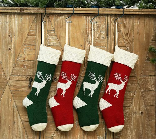 GOER Knit Christmas Stockings - 18" Elk Pattern | Set of 4 Festive Holiday Decor