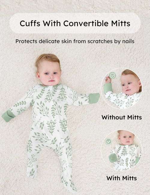 Yoofoss Baby Pajamas 100% Organic Cotton Baby Sleepers for 0-3 Months Boys Girls Clothes, 3-Pack Soft infant Toddler Footed PJs with Mitten Cuffs, Zipper Footies Pajamas