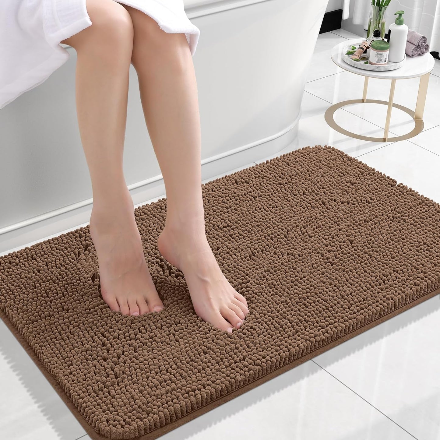 OLANLY Bathroom Rugs - Extra Soft Absorbent Chenille Mats | Quick-Dry Rubber Backing, 24x16 Mocha