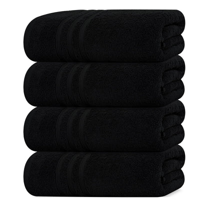 Tens Towels Pack of 4 Soft Bath Towels, 100% Cotton, 27 x 54 Inches, Lightweight & Quick-Dry, Ideal for Daily Bathroom Use, Practical & Comfortable, Black