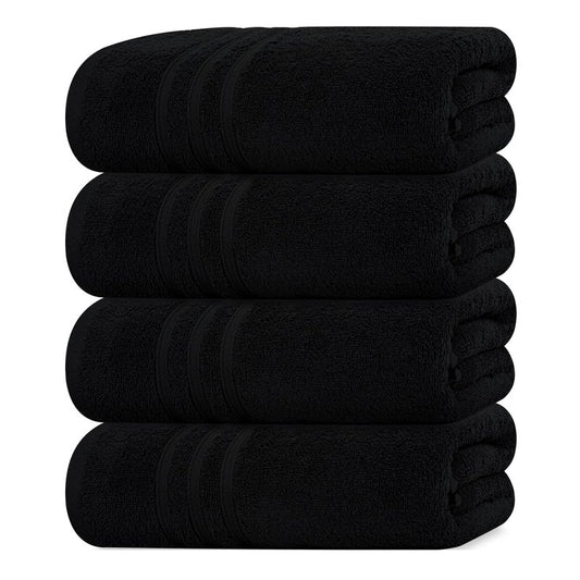 Tens Towels Pack of 4 Soft Bath Towels, 100% Cotton, 27 x 54 Inches, Lightweight & Quick-Dry, Ideal for Daily Bathroom Use, Practical & Comfortable, Black