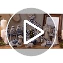 Chinoiserie Blue and White Wooden Nativity Set - 13 Pieces Mini Manger Decor