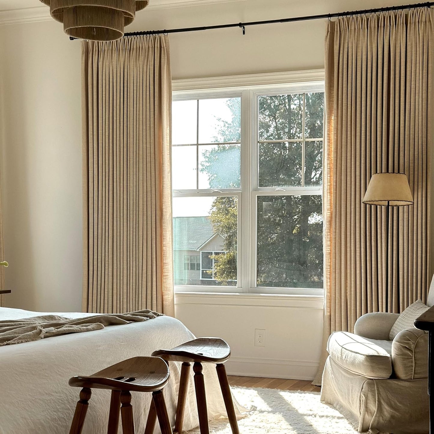 TWOPAGES Liz Linen Blackout Curtains - Customizable Size & Pleated Header | Textured Neutral Drapes for Living Room or Bedroom