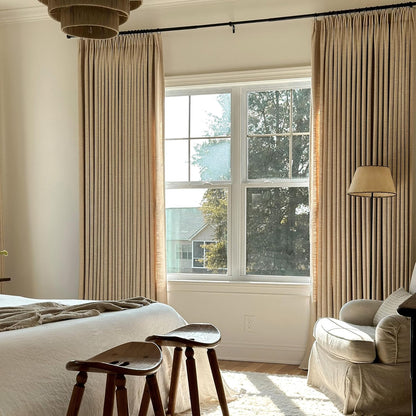 TWOPAGES Liz Linen Blackout Curtains - Customizable Size & Pleated Header | Textured Neutral Drapes for Living Room or Bedroom