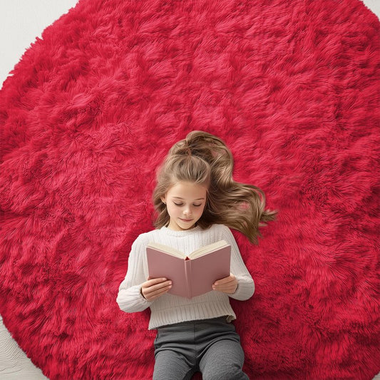 OLANLY Red Round Rugs for Bedroom - Machine Washable, 6 ft Circle Area Rugs for Living Room, Soft and Fluffy Shaggy Carpet for Teen Girls and Boys, Nursery Rooms, Dorms, Home Decor Aesthetic