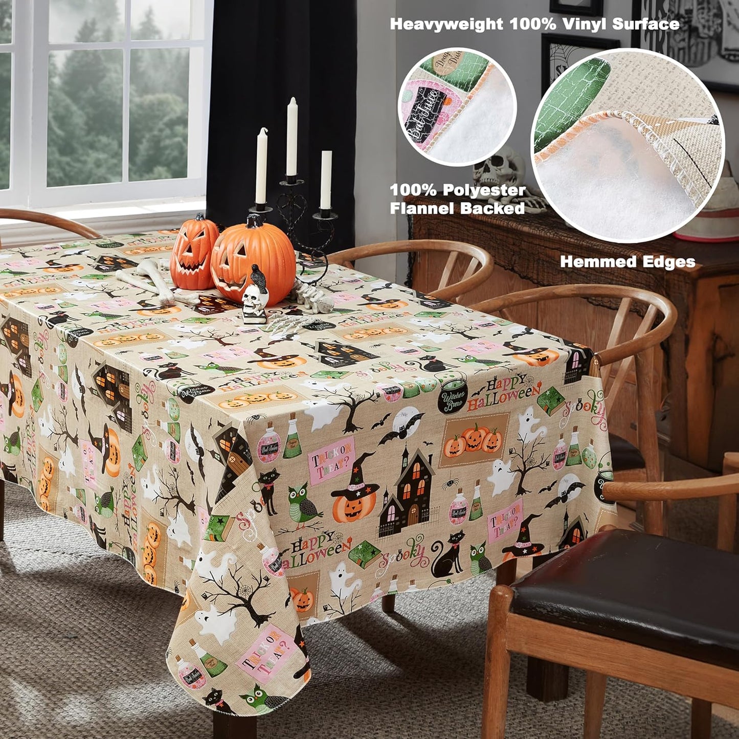 Newbridge Halloween Tablecloth - Witches Brew Design | 52 x 52 Inch Vinyl with Flannel Backing