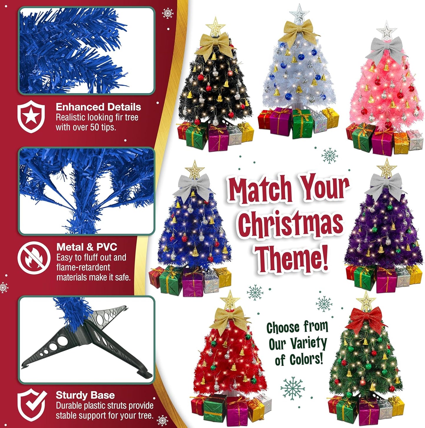 Small Blue Christmas Tree with Lights - 23-Inch Mini Tabletop Tree with Warm-White LEDs & Ornaments