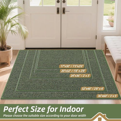BEQHAUSE Dirt Trapper Door Mat - Non-Slip, Washable, Absorbent Entrance Mat | 32" x 48", Green