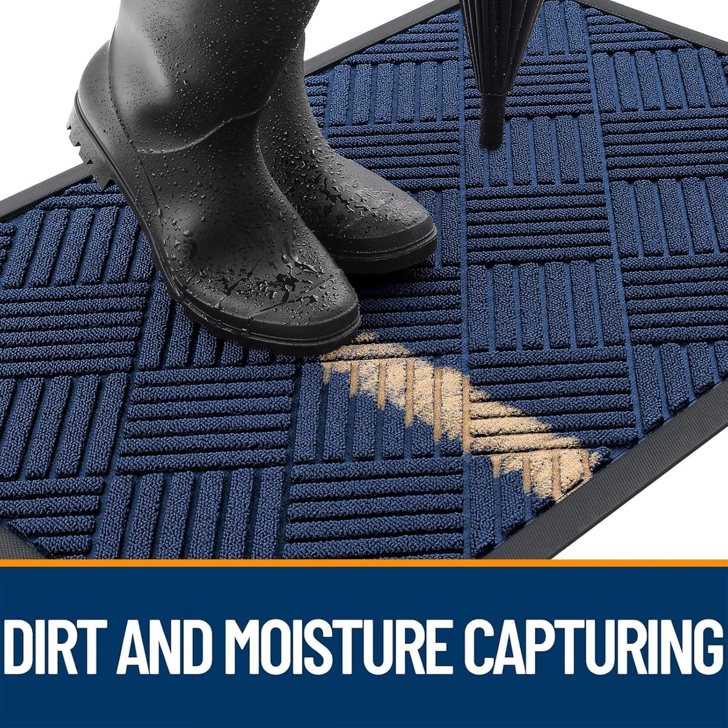 OLANLY Heavy-Duty Front Door Mat - Absorbent Non-Slip Indoor/Outdoor Doormat | Navy Blue Diamond 29.5x17