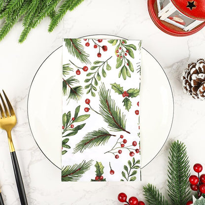 50 Count Christmas Berry Napkins 3-Ply Paper Party Guest Hand Towels 7.9 x 4.3 in Folded