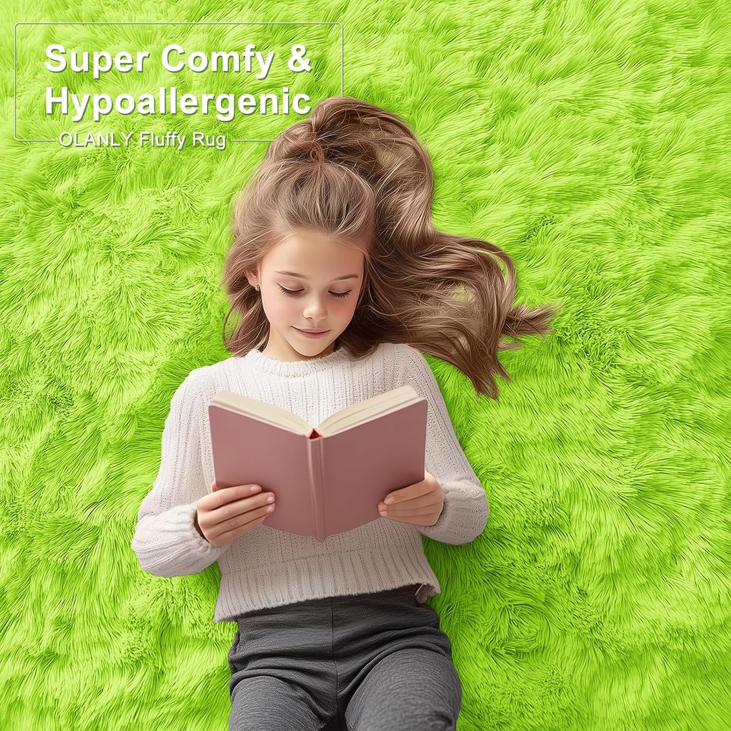 OLANLY Large Area Rug - Soft Fluffy Shaggy Indoor Carpet for Living Room & Bedroom | Lime Green 6x9