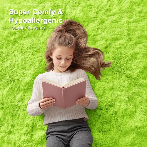 OLANLY 8x10 Machine Washable Large Area Rugs for Living Room, Bedroom, Soft Fluffy Shaggy Bedside Rug, Indoor Floor Carpet for Kids Girls and Boys, Dorms, Nursery, Home Decor Aesthetic, Lime Green