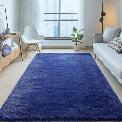 OLANLY 5x6 Area Rugs for Living Room Bedroom, Machine Washable Soft Fluffy Shaggy Bedside Rug, Indoor Floor Carpet for Kids Girls and Boys, Dorms, Nursery Rooms, Home Decor Aesthetic, Navy Blue