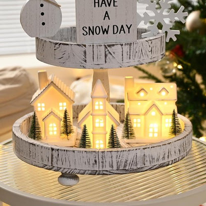 AOMOONOA Ceramic White Christmas Village Houses - 3-Piece LED Lighted Tabletop Decor Set with Trees