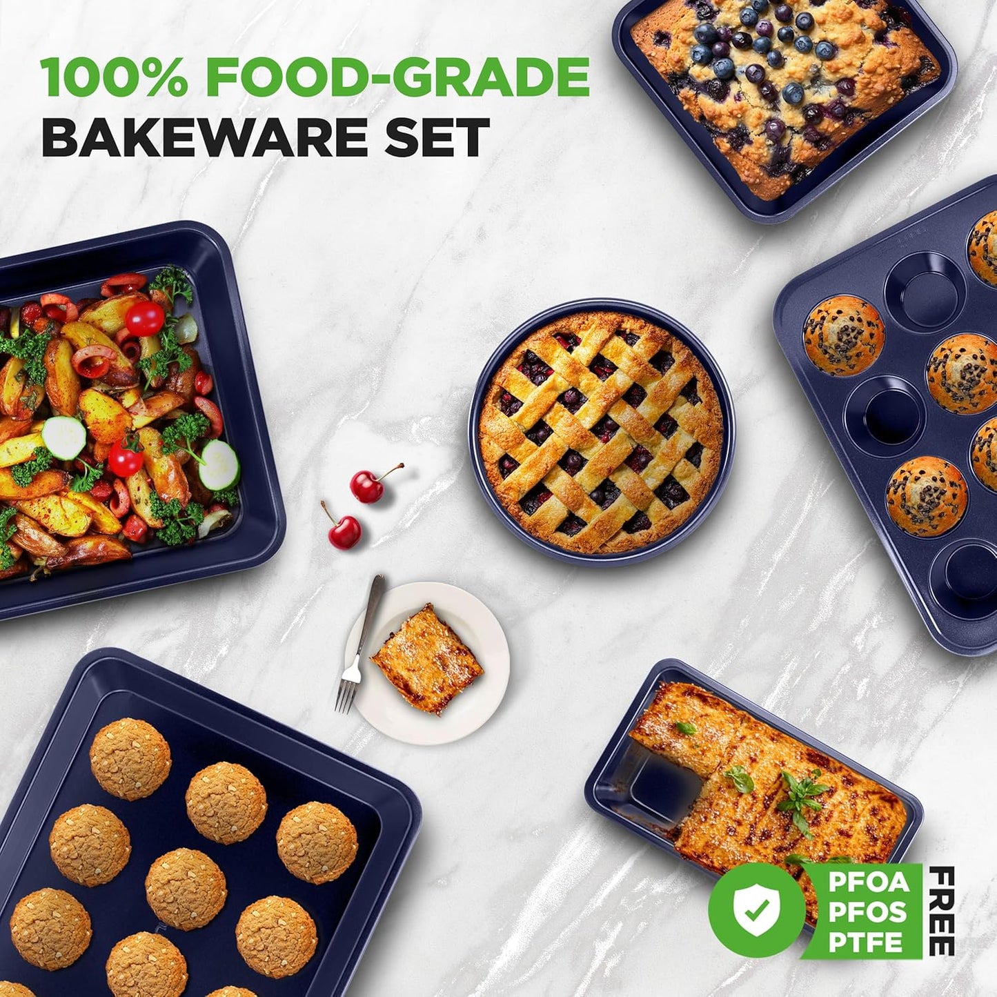 NutriChef 6-Piece Nonstick Baking Pans Set - Carbon Steel Bakeware for Easy Clean & Restaurant Quality
