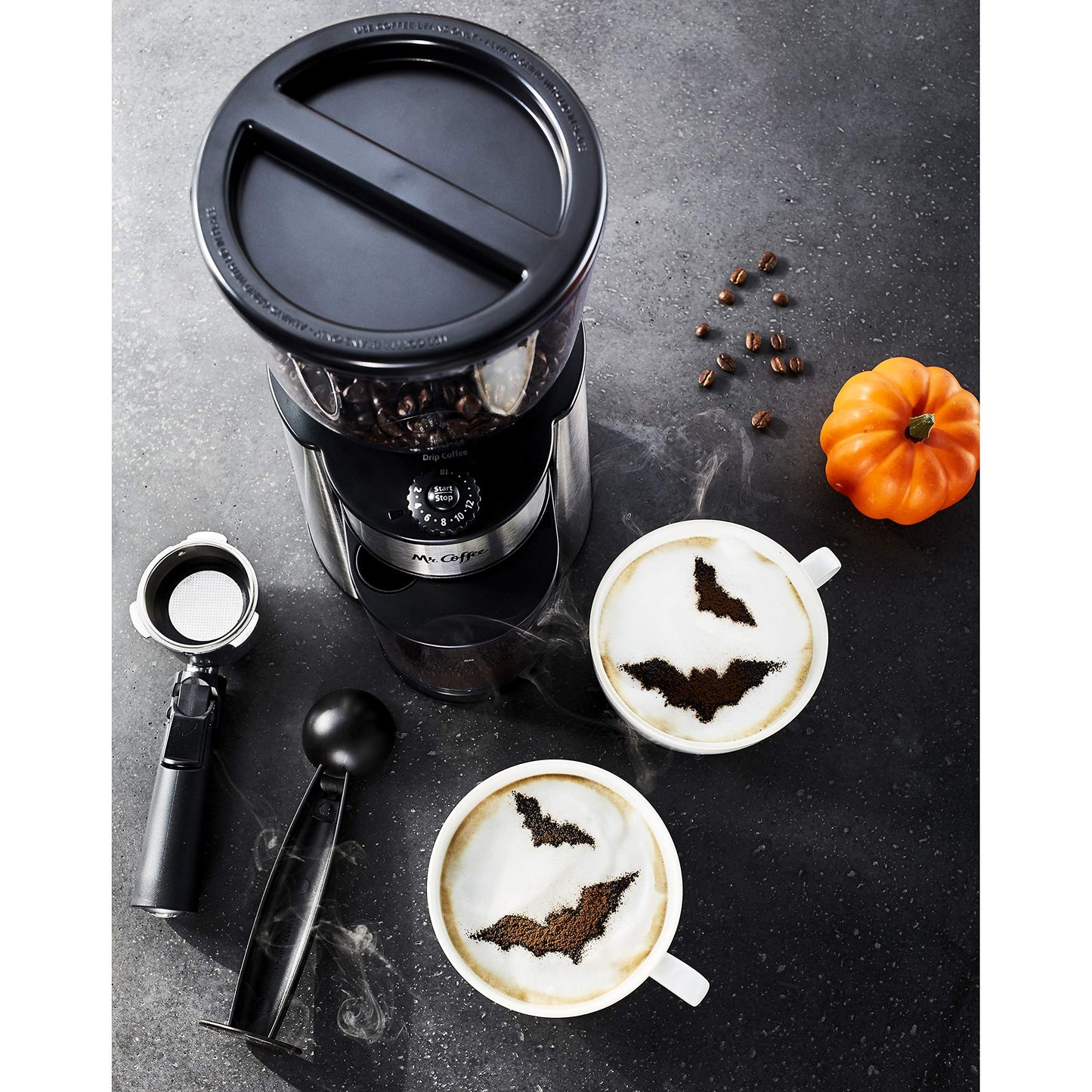 Mr. Coffee Automatic Burr Mill Coffee Grinder with 18 Custom Grinders, Silver