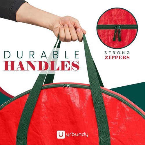 Heavy Duty Wreath Storage Bag - 30 Inch Waterproof Christmas Wreath Container in Red
