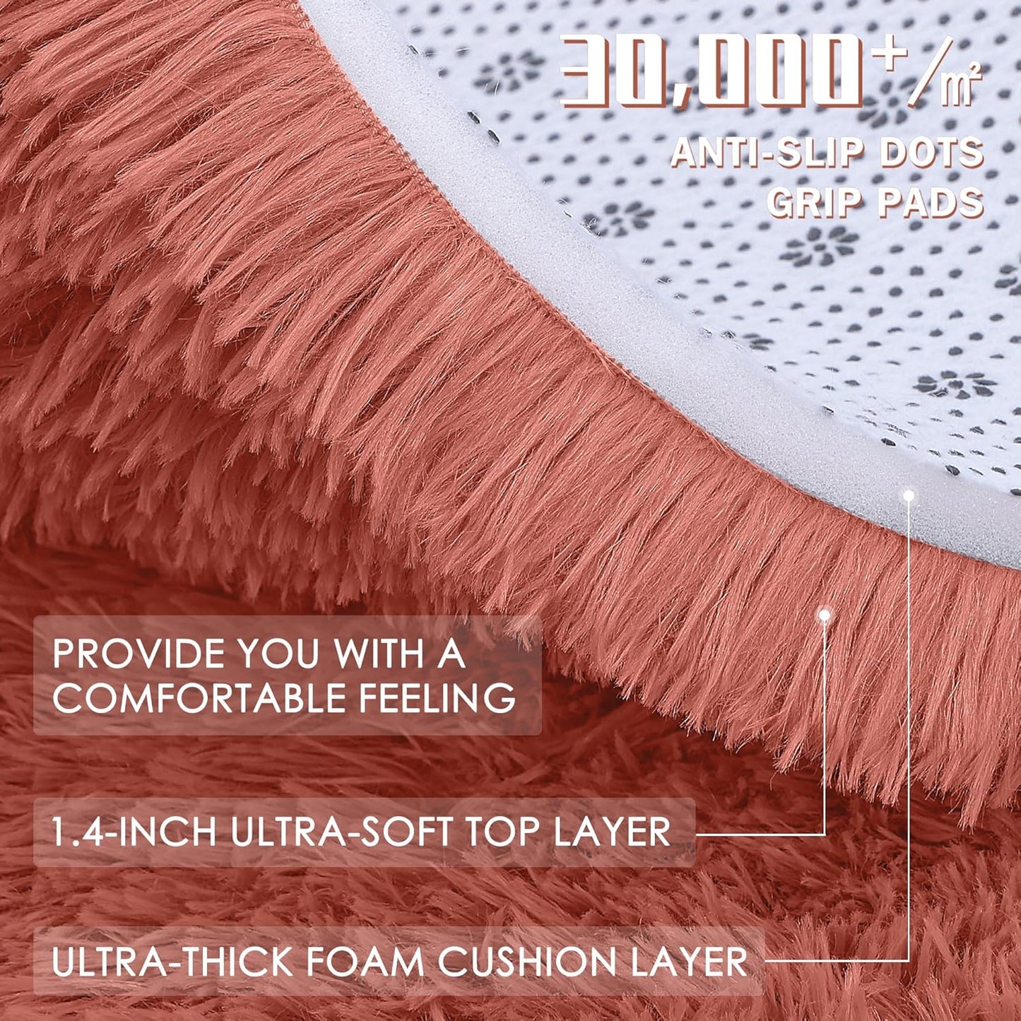 OLANLY Runner Rugs - 2x5 Machine Washable Soft Fluffy Shaggy Carpet for Bedroom & Hallway | Rust Red
