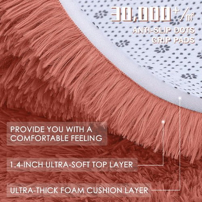 OLANLY Rust Red Round Rugs for Bedroom - Machine Washable, 5 ft Circle Area Rugs for Living Room, Soft and Fluffy Shaggy Carpet for Teen Girl and Boys, Nursery Rooms, Dorms, Home Decor Aesthetic