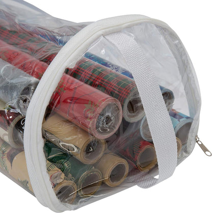 Simplify Clear Gift Wrap Storage Bag - Holds 30" Long Wrapping Paper Rolls | Zipper Closure | Easy Carry Hangers | Red