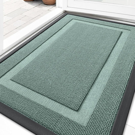 OLANLY Front Door Mat Indoor Outdoor Entrance, Waterproof All-Season, All-Weather Doormat, Sturdy Natural Rubber, Low Profile, Easy Clean Patio Porch Entryway Mat, 35x23, Grayish Green