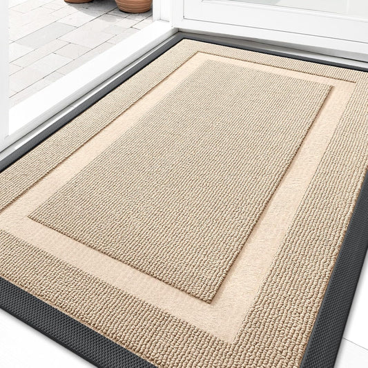 OLANLY Waterproof Front Door Mat - All-Weather Indoor/Outdoor Doormat, Easy Clean, 29.5x17, Off-White