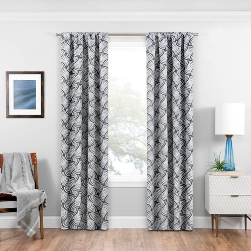 ECLIPSE Benchley Mid Century Modern Blackout Thermal Rod Pocket Window Curtains for Bedroom or Living Room (1 Panel), 37 in x 63 in, Charcoal